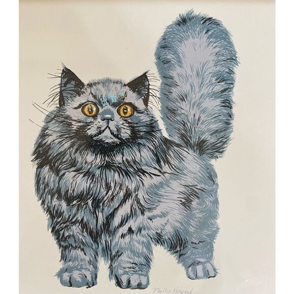 Vintage Screen Craft Phyllis Howard gray cat tile trivet - Picture 2 of 7